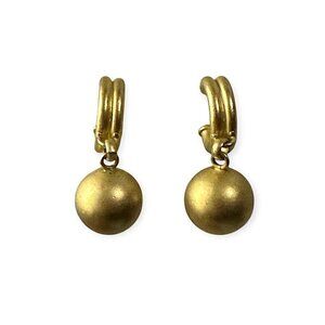 Gold Tone Drop Hoop Earrings with Dangling Balls, Vintage 1980s,
